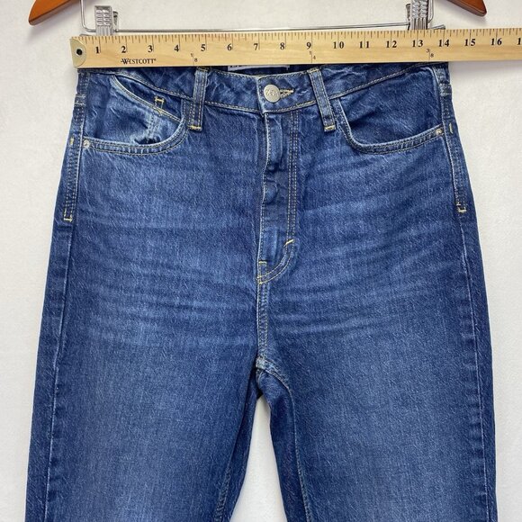 Zara High-Rise Straight Leg Slit Hem Denim Jeans Women Size 4 Medium Wash Blue - Picture 4 of 16